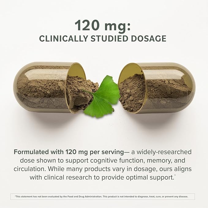 Prominent Nutrition Ginkgo Biloba 120mg - Ginkgo Biloba Leaf Extract, Herbal Supplements to Help Support Memory & Focus- Vegan, Non-GMO, Gluten-Free, Soy-Free, 60 Day Supply