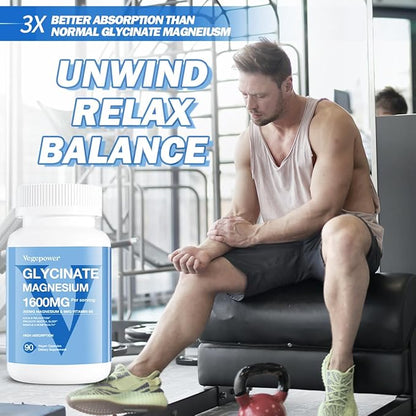 Magnesium Glycinate Supplements 1600mg - with Vitamin B6 & Zinc, Vitamin D3, Vegan Bisglycinate Magnesium for Sleep, Muscle, Bone Health, High Absorption, Gentle On Stomach, Non-GMO, 180 Caps