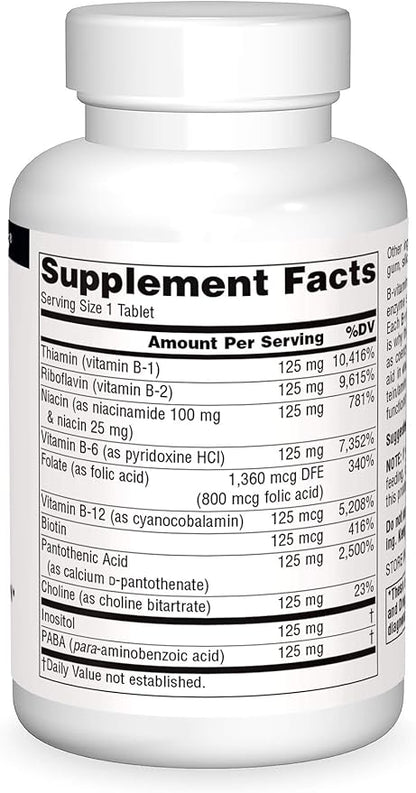 Source Naturals B-125, 125 mg B-Vitamins for Energy Production Support - 60 Tablets