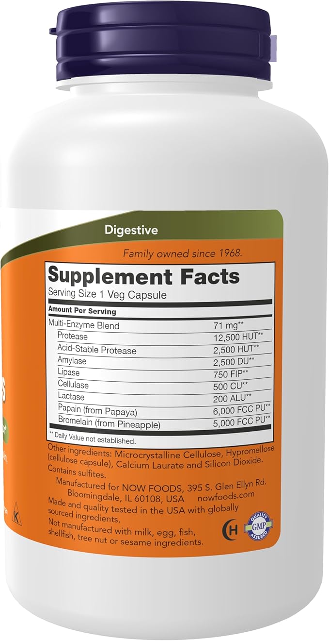 NOW Foods Supplements, Plant Enzymes with Lactase, Protease, Papain and Bromelain, 240 Veg Capsules