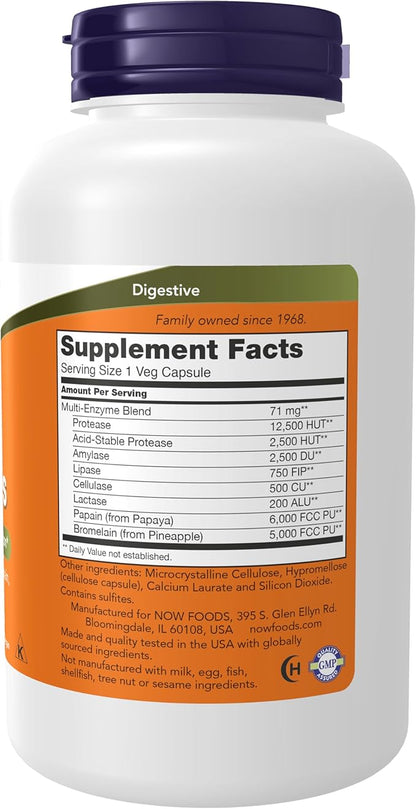 NOW Foods Supplements, Plant Enzymes with Lactase, Protease, Papain and Bromelain, 240 Veg Capsules