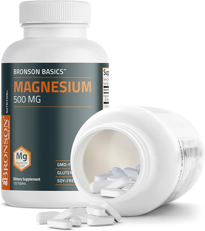 Bronson Magnesium 500 MG Supports Bone & Muscle Health & Nervous System Support - Non-GMO, 120 Vegetarian Tablets