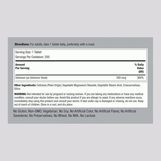 Piping Rock Selenium 200mcg Supplement | 250 Tablets | Vegetarian, Non-GMO, Gluten Free