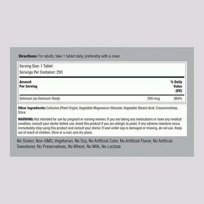 Piping Rock Selenium 200mcg Supplement | 250 Tablets | Vegetarian, Non-GMO, Gluten Free