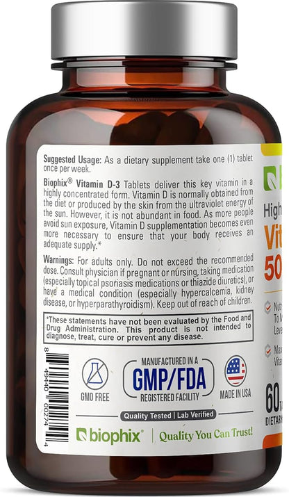 biophix Vitamin D-3 50000 IU 60 Tablets - High-Potency Supports Strong Bones Immune Health