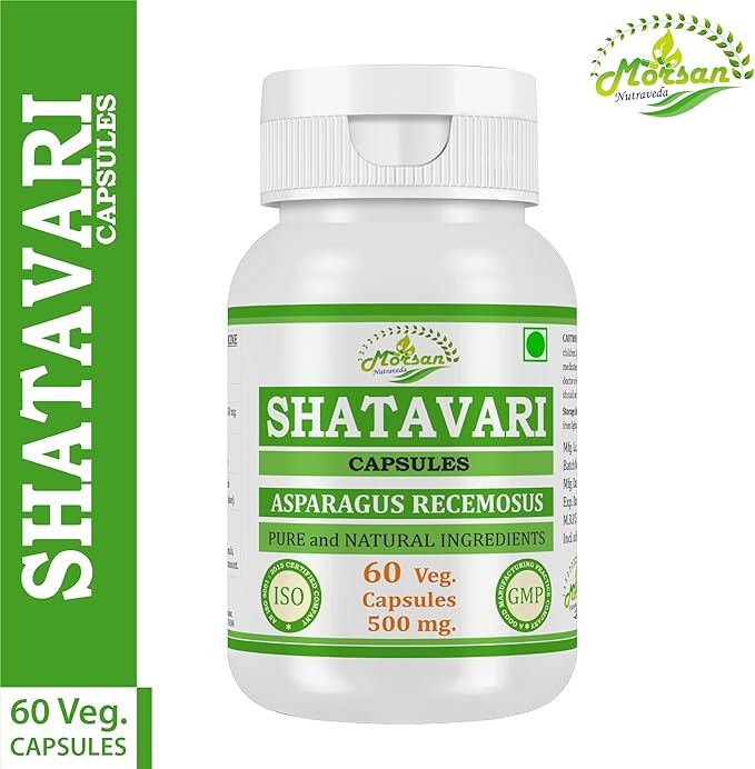 Morsan Shatavari (Asparagus Racemosus) Capsules | Combo Pack of 2 x 60 x 500 mg. Veg. Capsules (2)