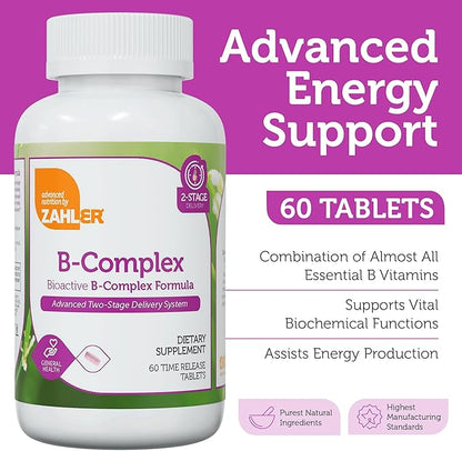 Zahler B-Complex Vitamins for Women & Men - Vitamin B Complex - B Vitamins Complex with B1 B2 B3 B5 B6 B7 B9 B12 - Advanced 2-Stage Delivery System - Gluten Free Kosher Non-GMO VIT B (60 Tablets)