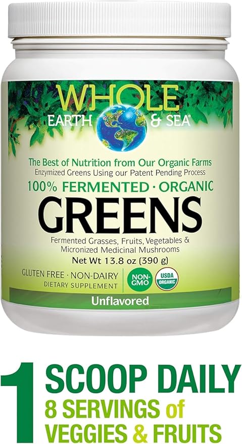 Whole Earth & Sea from Natural Factors, Organic Fermented Greens, Vegan Whole Food Supplement, Unflavored, 13.8 Oz