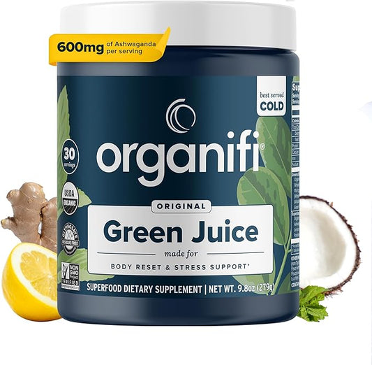 Organifi Green Juice - Powder Supplement with Organic Spirulina, Ashwagandha, and Chlorella - Helps Achieve Fitness Goals and Reduce Cortisol Levels, 30-Day Supply