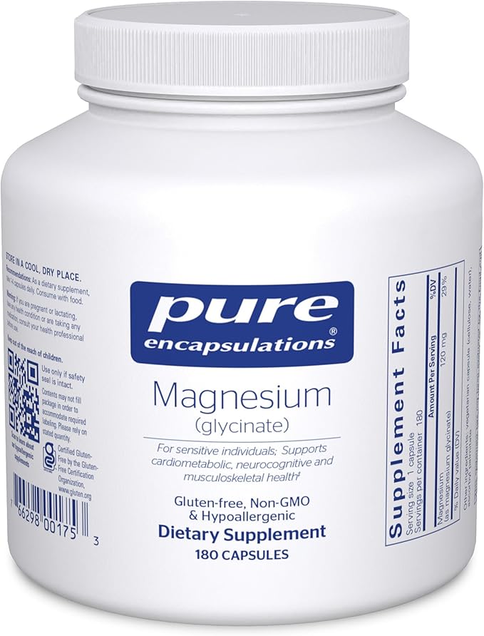 Pure Encapsulations Magnesium (Glycinate) - Supplement to Support Stress Relief, Sleep, Heart Health, Nerves, Muscles, and Metabolism* - with Magnesium Glycinate - 180 Capsules