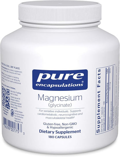 Pure Encapsulations Magnesium (Glycinate) - Supplement to Support Stress Relief, Sleep, Heart Health, Nerves, Muscles, and Metabolism* - with Magnesium Glycinate - 180 Capsules