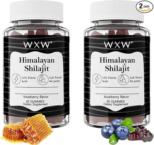 WXW Shilajit Gummies Pure Himalayan Organic Manuka Honey MGO +263 High Potency for Men & Women 85+ Trace Minerals 75% Fulsive Acid Lab Tested 120 Gummies