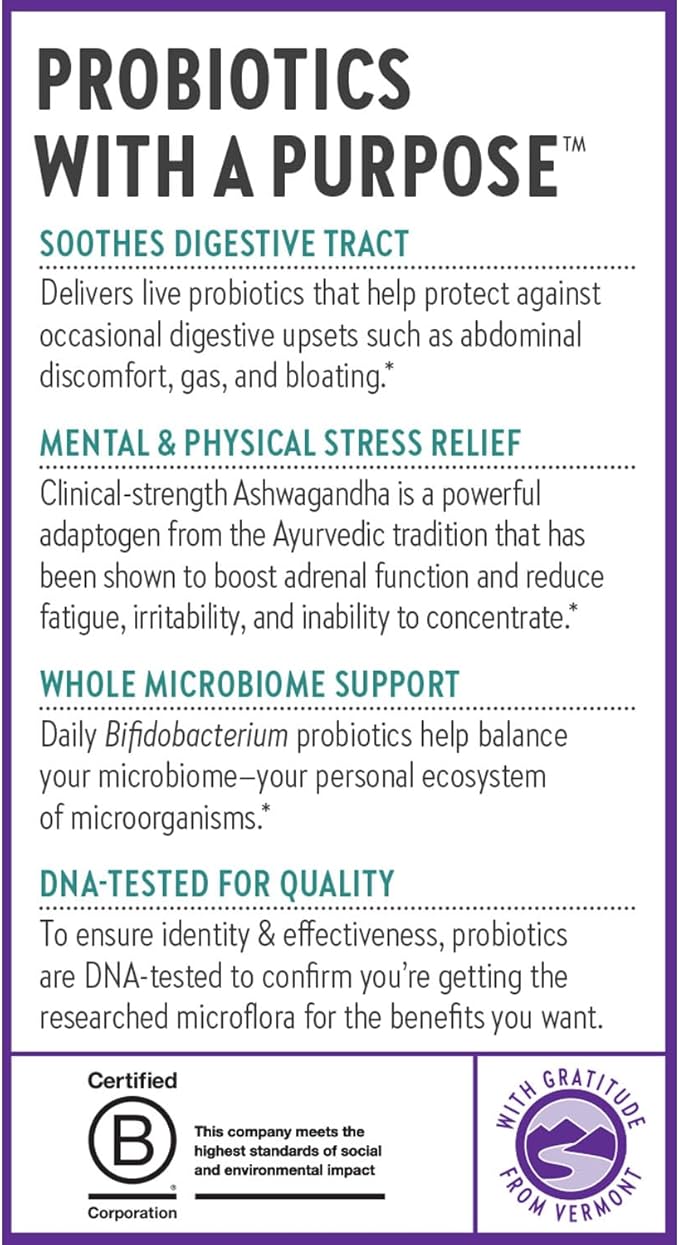 New Chapter All-Flora™ Probiotic De-Stress Formula with Clinical-Strength Ashwagandha - Dual-Action Probiotics for Digestive Health + Herbal Stress Relief Supplement*, 30 ct