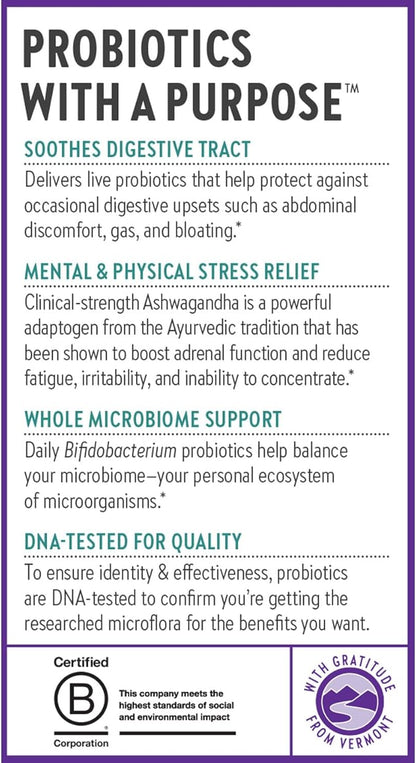 New Chapter All-Flora™ Probiotic De-Stress Formula with Clinical-Strength Ashwagandha - Dual-Action Probiotics for Digestive Health + Herbal Stress Relief Supplement*, 30 ct