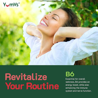 YUM-V'S Vitamin B6 Gummies - High Potency Vitamin B6 100mg - Strawberry Flavor B6 Vitamins Gummies - Nerve & Immune Function, Non GMO Kosher, 60 Count - 2 Pack
