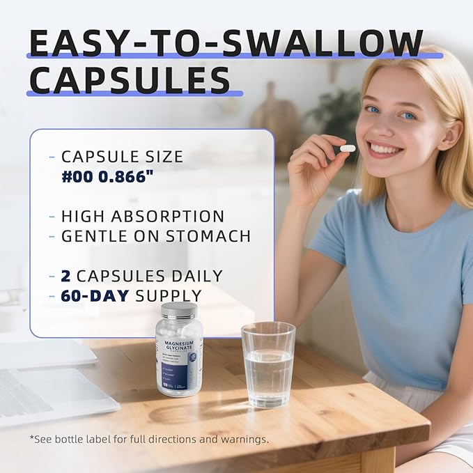 Magnesium Glycinate Supplement with L-Theanine, Chamomile & GABA – Supports Sleep, Calmness, Muscle Relaxation for Men & Women – Vegan, High-Absorption, 120 Capsules