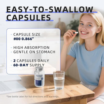 Magnesium Glycinate Supplement with L-Theanine, Chamomile & GABA – Supports Sleep, Calmness, Muscle Relaxation for Men & Women – Vegan, High-Absorption, 120 Capsules