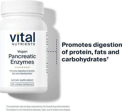 Vital Nutrients Vegan Pancreatic Enzymes - for Women & Men - Enzymes for Digestion Support Gut Health - Relief from Gas & Bloating - Gluten, Dairy, Soy Free - 90 Capsules