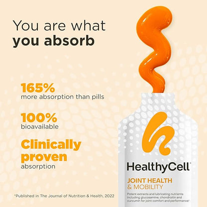 Healthycell Joint Health & Mobility Daily Liquid Supplement - Joint Support Supplement, Inflammation Response, Cartilage & Flexibility with Curcumin, Glucosamine & Chondroitin - 30 Gel Packs