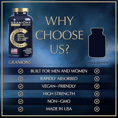 Vegan Collagen Supplements for Women & Men - Plant Based Collagen Boost for Hair, Skin, Nails, Joints - Vegan Biotin, Hyaluronic Acid, Amino Acids, Organic Collagen Peptides - 60 Collagen Vegan Pills