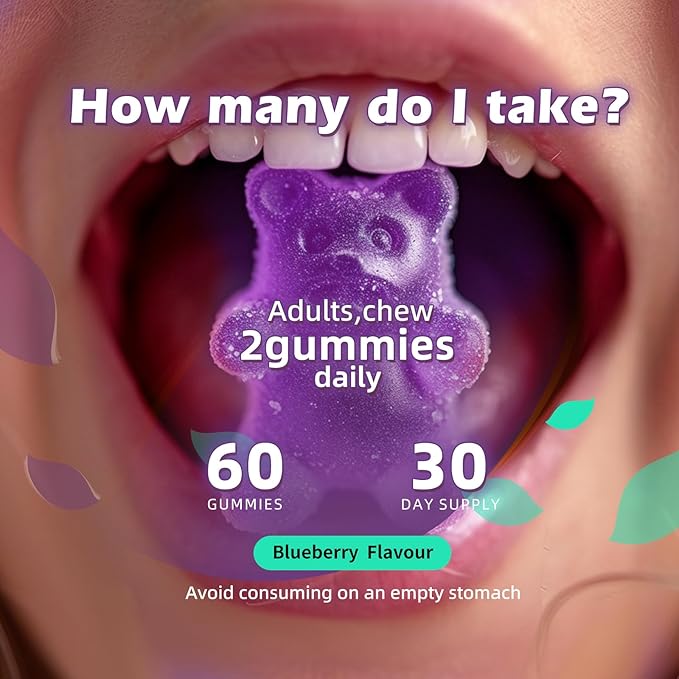 Magnesium Glycinate Gummies 1000mg - Sugar Free Magnesium Potassium Supplement with Vitamin D, B6, CoQ10 for Calm Mood & Sleep Support - 120 Blueberry Gummies