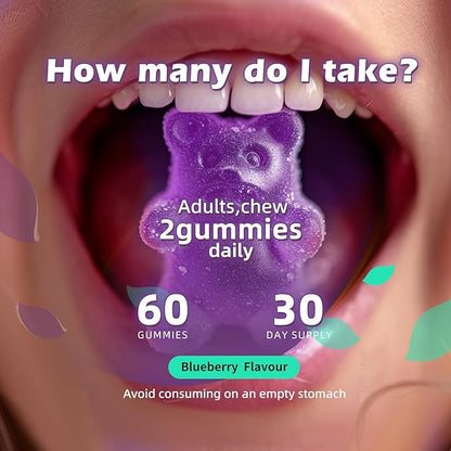 Magnesium Glycinate Gummies 1000mg - Sugar Free Magnesium Potassium Supplement with Vitamin D, B6, CoQ10 for Calm Mood & Sleep Support - 120 Blueberry Gummies