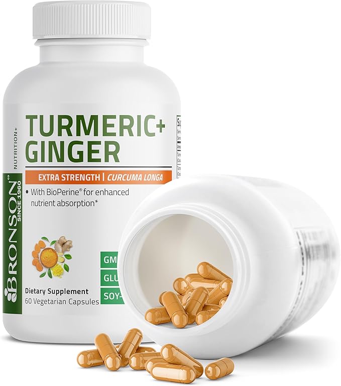 Bronson Turmeric + Ginger Extra Strength Joint Health & Digestion Support with BioPerine, Non-GMO, 60 Vegetarian Capsules