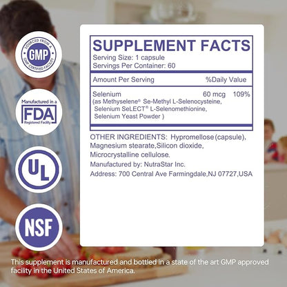 HUJ Selenium Supplement, 60 Capsules, Antioxidant Support, Mineral Supplement