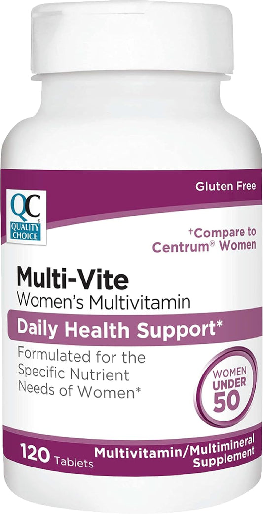 Quality Choice Womens Multi-Vite, Multivitamin Tablets for Daily Health Support Formulated for Women Under 50 in 120 Count Bottles