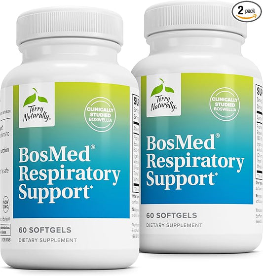 Terry Naturally BosMed Respiratory Support - Respiratory Support Supplement - Herbal Supplement for Lung Support - Healthy Lung Supplement for Clear Bronchial Passages - 60 Softgels (Pack of 2)
