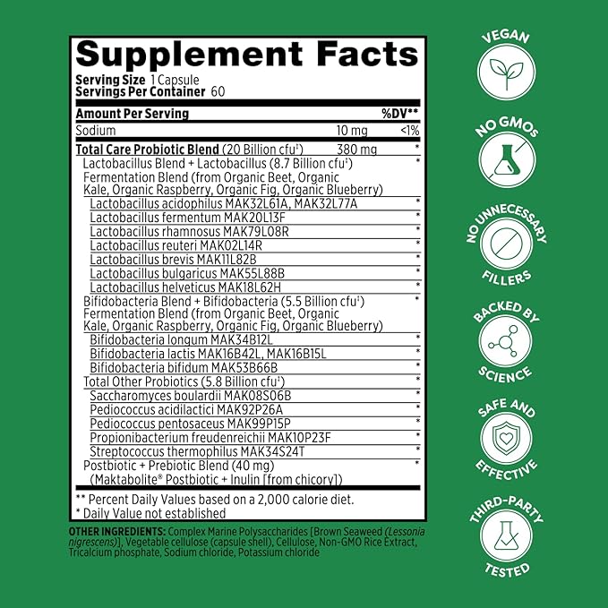 Probulin Total Care Pre + Pro + Postbiotic, 20 Billion CFU, 60 Vegan Capsules (Pack of 3)