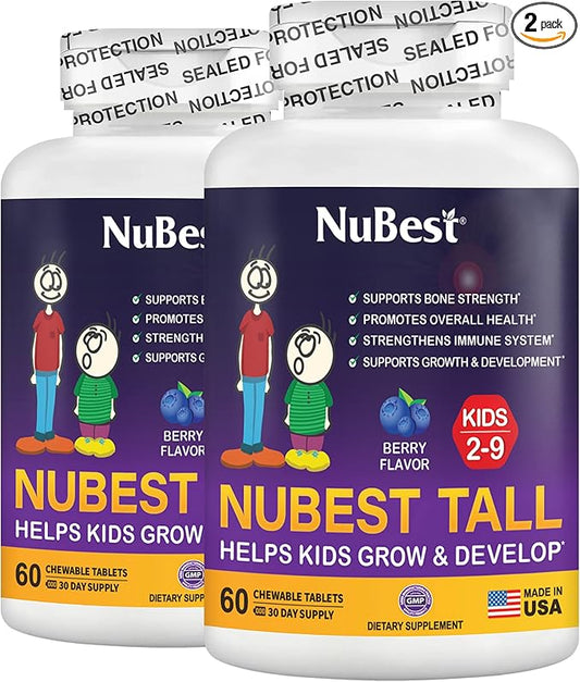 NuBest Tall Kids - Helps Grow & Develop Healthily - Immunity & Bone Strength Support - Toddlers Vitamins & Kids Vitamins for Age 2 to 9-60 Chewable Tablet - Funny Animal Shape - 2 Pack