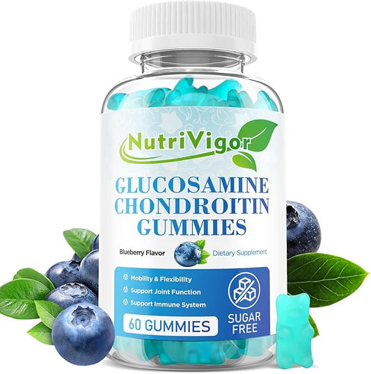 Glucosamine Chondroitin Gummies, Extra Strength Joint Support Supplement with MSM & Elderberry, Joint Support Supplement for Adults, Men & Women, Blueberry Flavor, 60 Count