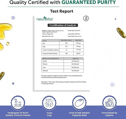 Deep Sea Fish Oil (60 Softgels) Omega 3 Supplement Triple Strength 2500 Mg for Muscle, Joints, Heart & Cognitive Support | No Fishy Burps with Lemon Flavour for Men & Women | (Pack of 1)