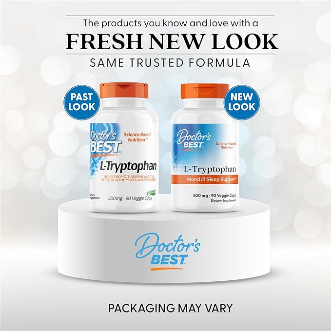 Doctor's Best L-Tryptophan , Helps Sleep, Healthy Mood & Behavior, Non-GMO, Vegan, Gluten & Soy Free, Veggie Caps, Promotes Normal, Healthy Restful Sleep, 90 Count