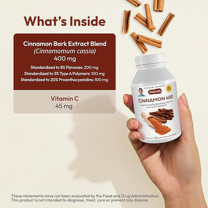 ANDREW LESSMAN Cinnamon 400mg - 30 Capsules - High Potency, Standardized Extract. No Additives. Small Easy to Swallow Capsules