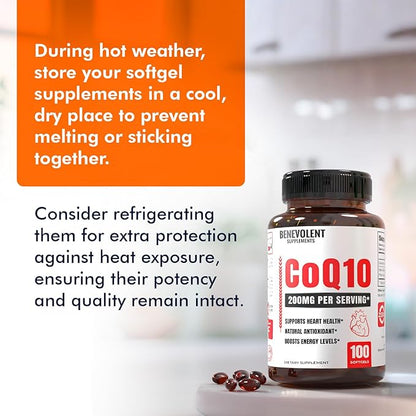 Premium CoQ10 200mg Softgels, Coenzyme Q10 Supplement with Enhanced Absorption, Antioxidant Formula for Heart Health, Energy Production & Healthy Aging, Non-GMO, 100 Count