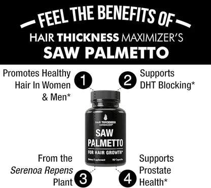 Saw Palmetto for Hair Men and Women. Saw Palmetto Supplment to Support Hair Strength & Thickness. Non-GMO and Gluten Free Caspules