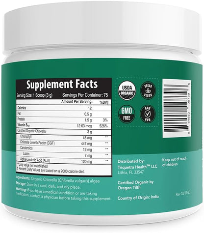 Organic Chlorella Powder – Raw & Sun-Grown – Nutrient-Dense Green Algae with CGF (Chlorella Growth Factor), Supports Overall Well-Being and Vitality – Vegan-Friendly – 75 Servings (225g)