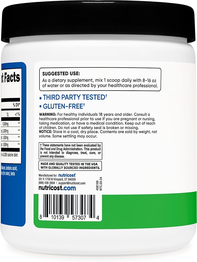 Nutricost BCAA Powder (Green Apple) 30 Servings - Vegetarian, Non-GMO, Gluten Free, Optimal 2:1:1 Ratio