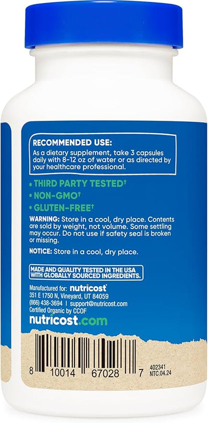 Nutricost Lion's Mane Mushroom Capsules 2100mg, 30 Servings - CCOF Certified Made with Organic, Vegetarian, Gluten Free, 700mg Per Capsule, 90 Capsules