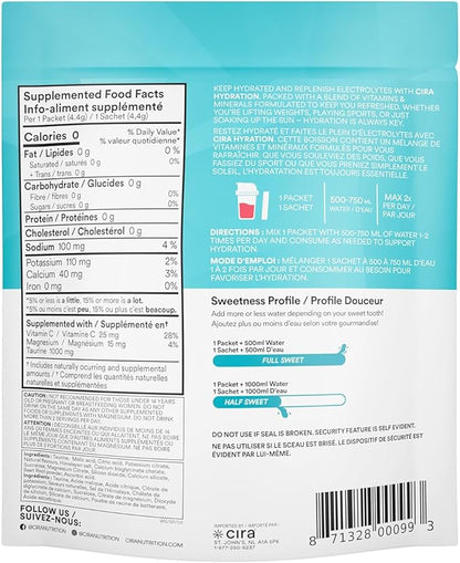 Cira Hydration Stick Packs - Electrolyte Powder & Drink Mix for On-The-Go Dehydration Relief & Recovery - Watermelon Sugar, 20 Servings