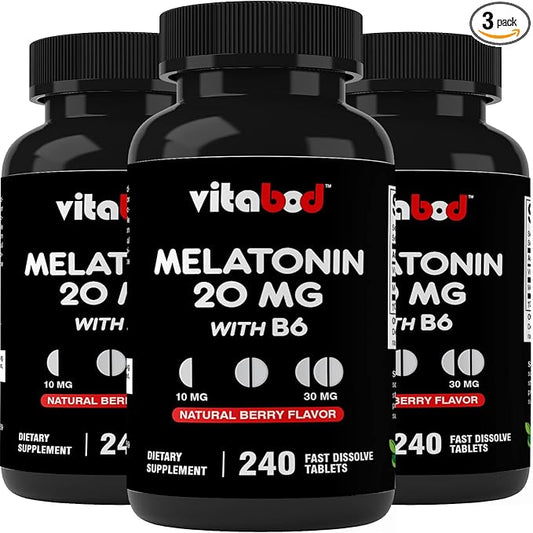Melatonin 20 mg - 240 Fast Dissolve Tablets - Drug Free - Natural Berry Flavor - Vegetarian, Non-GMO, Gluten Free 240 Count (Pack of 3)