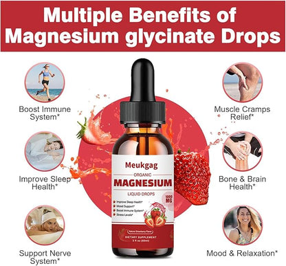 Magnesium Glycinate Liquid - 1000mg Liquid Magnesium Complex Supplement with Bromelain, D3, B6 & K2 - Magnesium Glycinate 500mg for Calm Mood/Muscle & Sleep, Strawberry Flavor, 2fl Oz