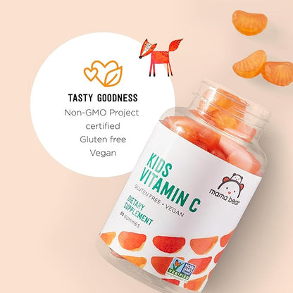 Amazon Brand - Mama Bear Vegan Kids Vitamin C, Orange, 60 Count, Immune Health, 125 mg per Gummy
