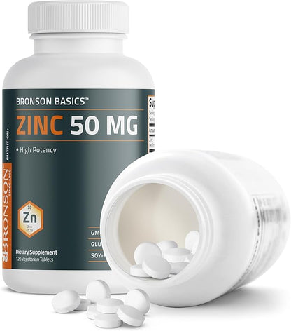Bronson Zinc 50 MG High Potency Supports Skin Health - Non-GMO, 120 Vegetarian Tablets
