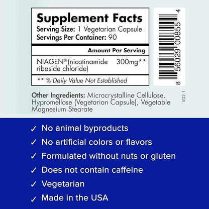 TRU NIAGEN Patented NAD Supplement for Anti Aging and Cell Regeneration, 300 mg Niagen, 90 Servings | Supports Cellular Energy, Brain, Muscle | Nicotinamide Riboside (NR) Take 1 Daily | 2 Bottles