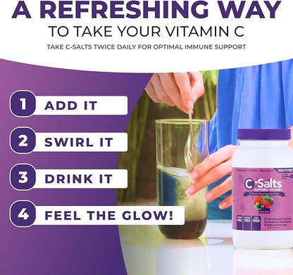 C-Salts Original Vitamin C Powder Supplement - 100% Pure High Dose Buffered Vitamin C Powder for Immune Support - Sugar-Free Powdered Drink Ascorbate, Organic, Stomach-Friendly, Mixed Berry 8oz