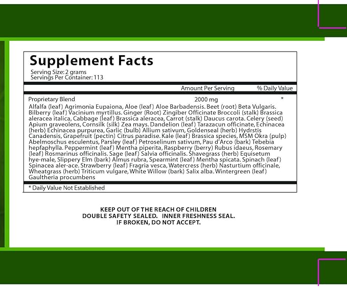 Ultimate Greens with MSM Powder, Vegan Friendly Natural Ingredients Gluten Soy Free NO GMO Superfood Vegetable Nutritional Drink Alkalizing Energy 8oz 1 Pack (1 Month Supply)