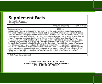 Ultimate Greens with MSM Powder, Vegan Friendly Natural Ingredients Gluten Soy Free NO GMO Superfood Vegetable Nutritional Drink Alkalizing Energy 8oz 1 Pack (1 Month Supply)